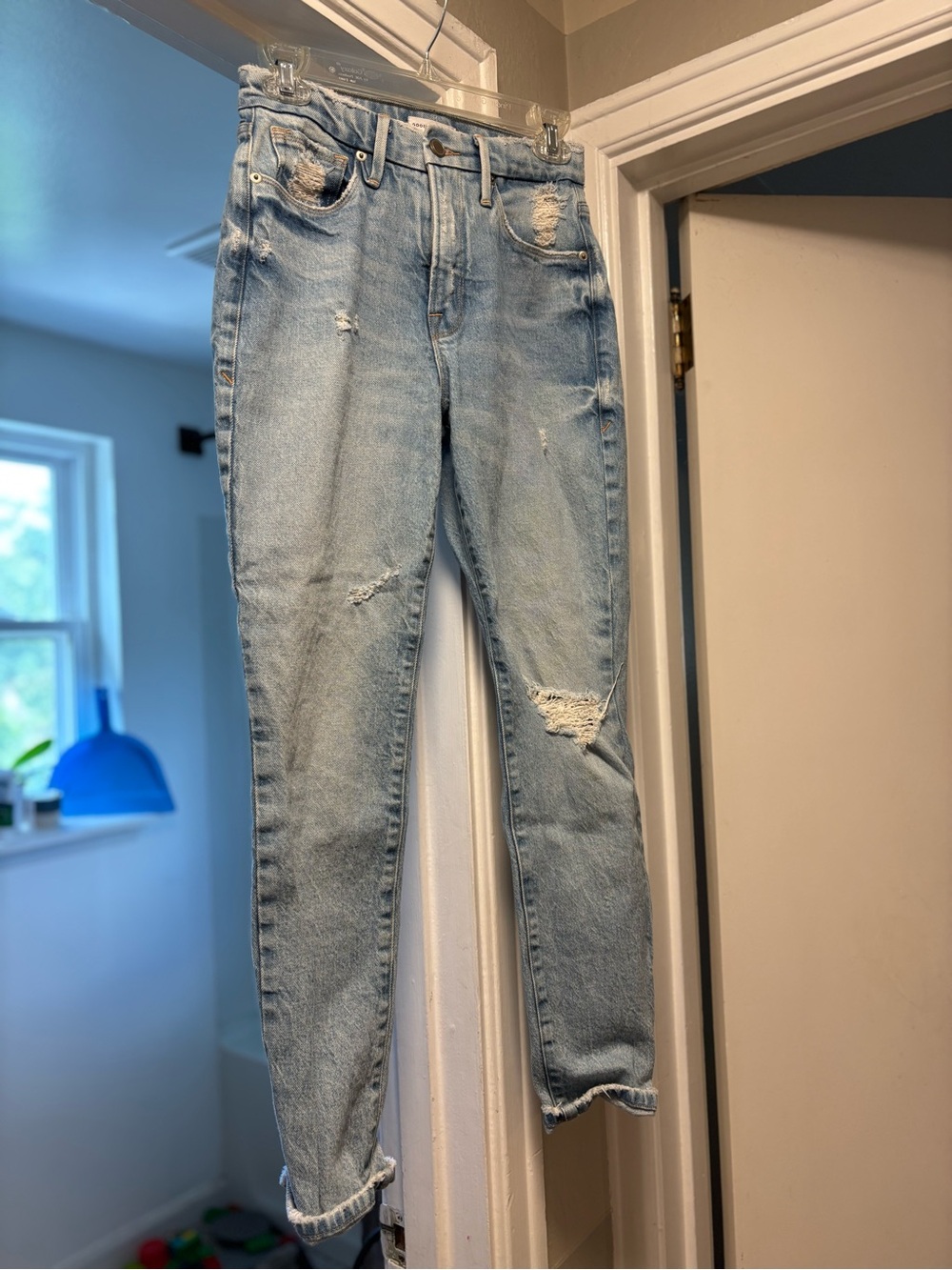 Good American Light Blue Distressed Boyfriend Jeans